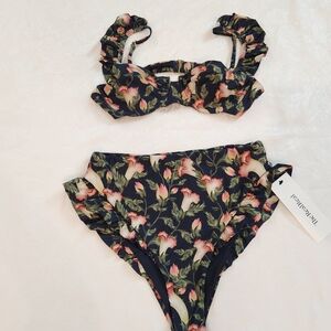 Agua by Agua Bendita Floral Bikini - Black and Pink